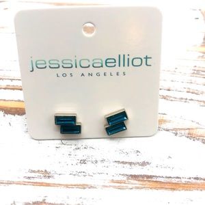 Blue Mini Double Baguette Swarovski Crystal Stud Earrings